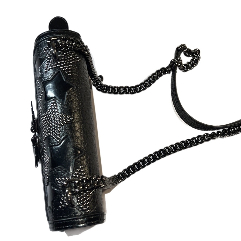 Pinko Crossbody Starry Skies Love Stud Black Leather Bag Silver Chain 8”x5” - Picture 7 of 15
